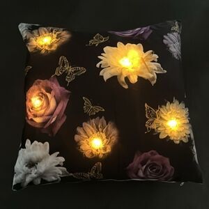 Light Up LED Decorative Flowers Throw Pillow Case 18”x18” NEW